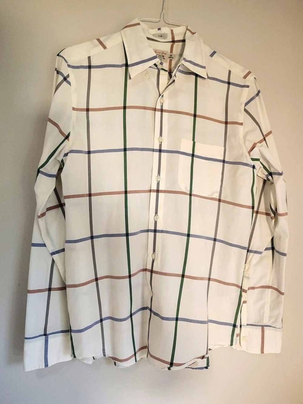 J.Crew Secret Wash Slim Cotton Poplin Shirt in Check White & Blue Medium